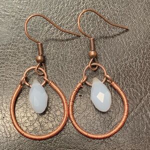 ⭐️2/$10 Copper Wire Wrapped Blue Crystal Teardrop Handcrafted Earrings